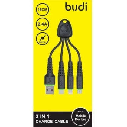 Budi 3 in 1 Charge Cable 15cm Black