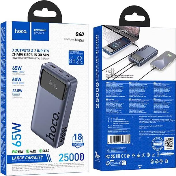HOCO Q40 Leader PD 65W Power Bank with Digital Display Dark 25000mAh