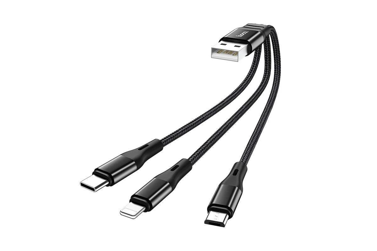 Hoco X47 Short 3 in 1 Cable 25cm Short (USB-A to USB-C/Lightning/Micro USB) - Black