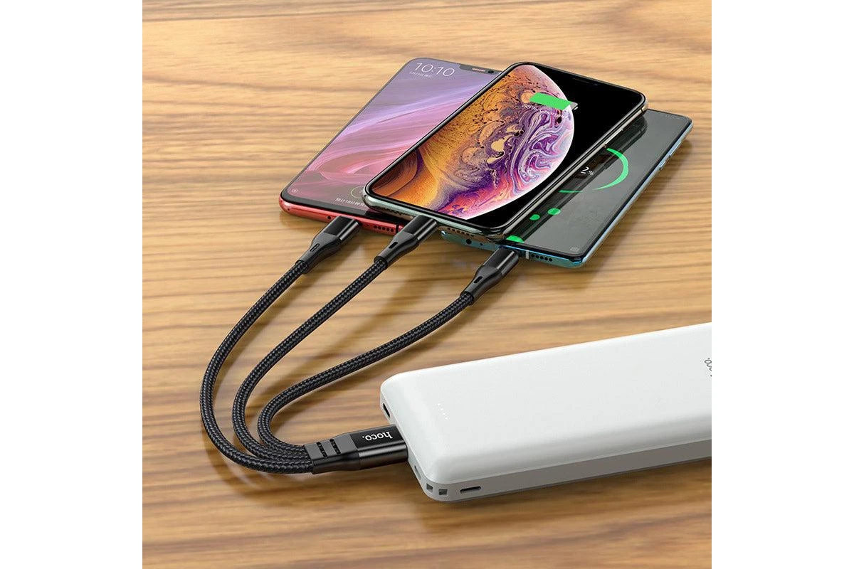 Hoco X47 Short 3 in 1 Cable 25cm Short (USB-A to USB-C/Lightning/Micro USB) - Black