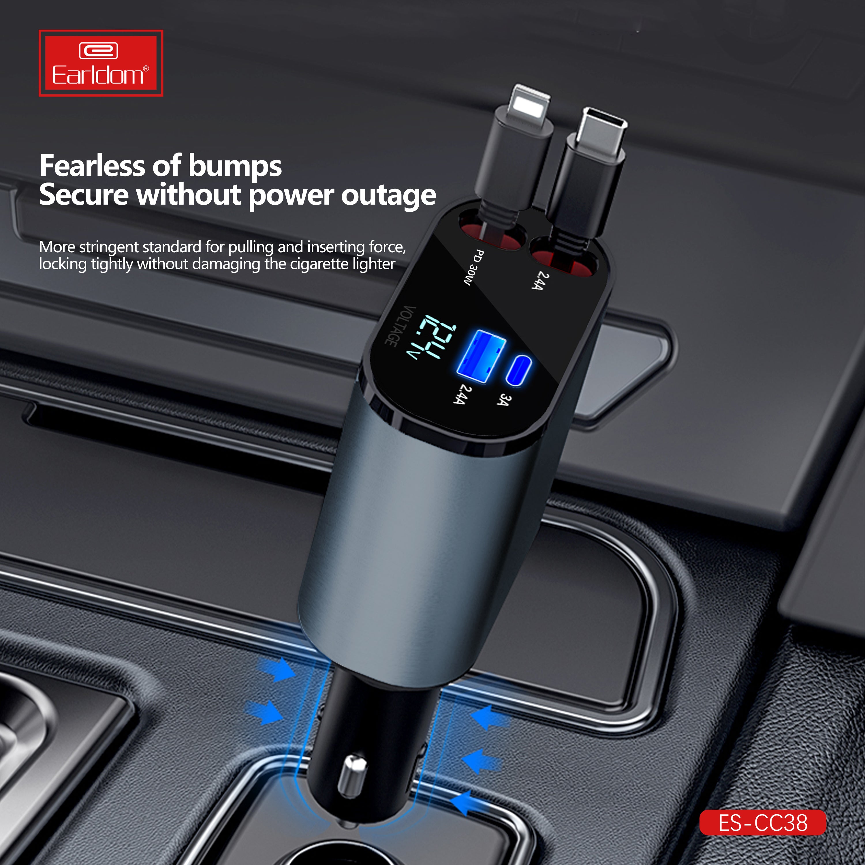 Earldom 63W USB+PD cable 80cm storage ios type-c car charger