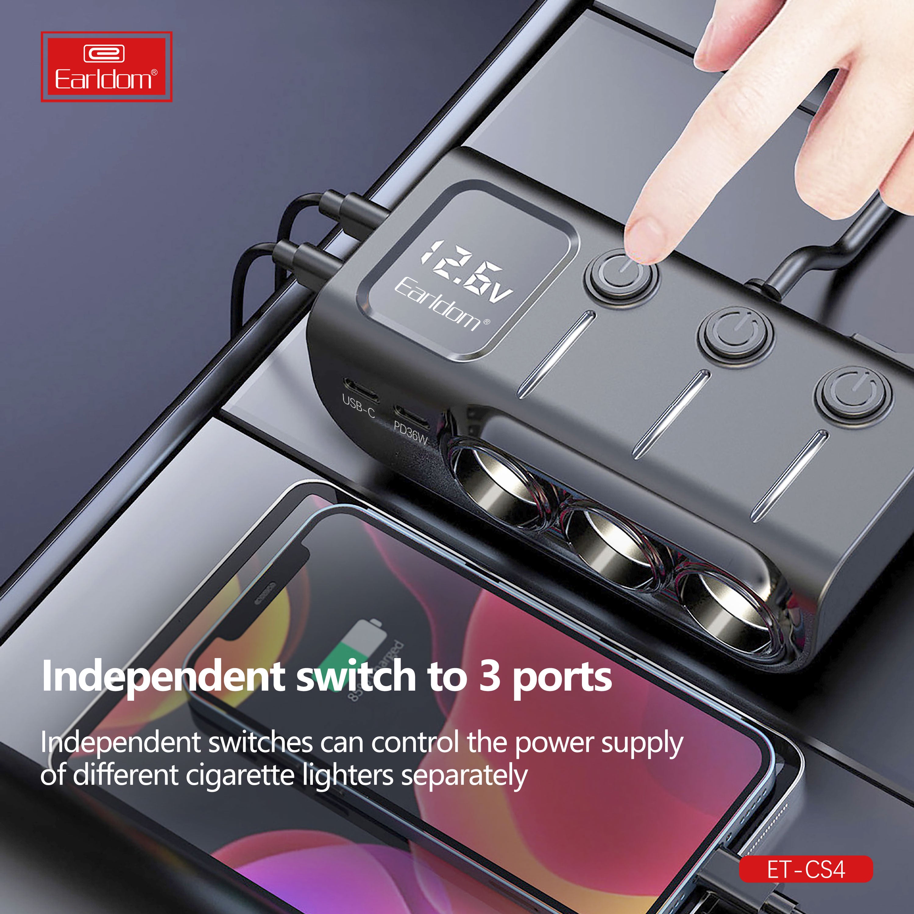 120W 3USB+2PD 3socket display current ET-CS4