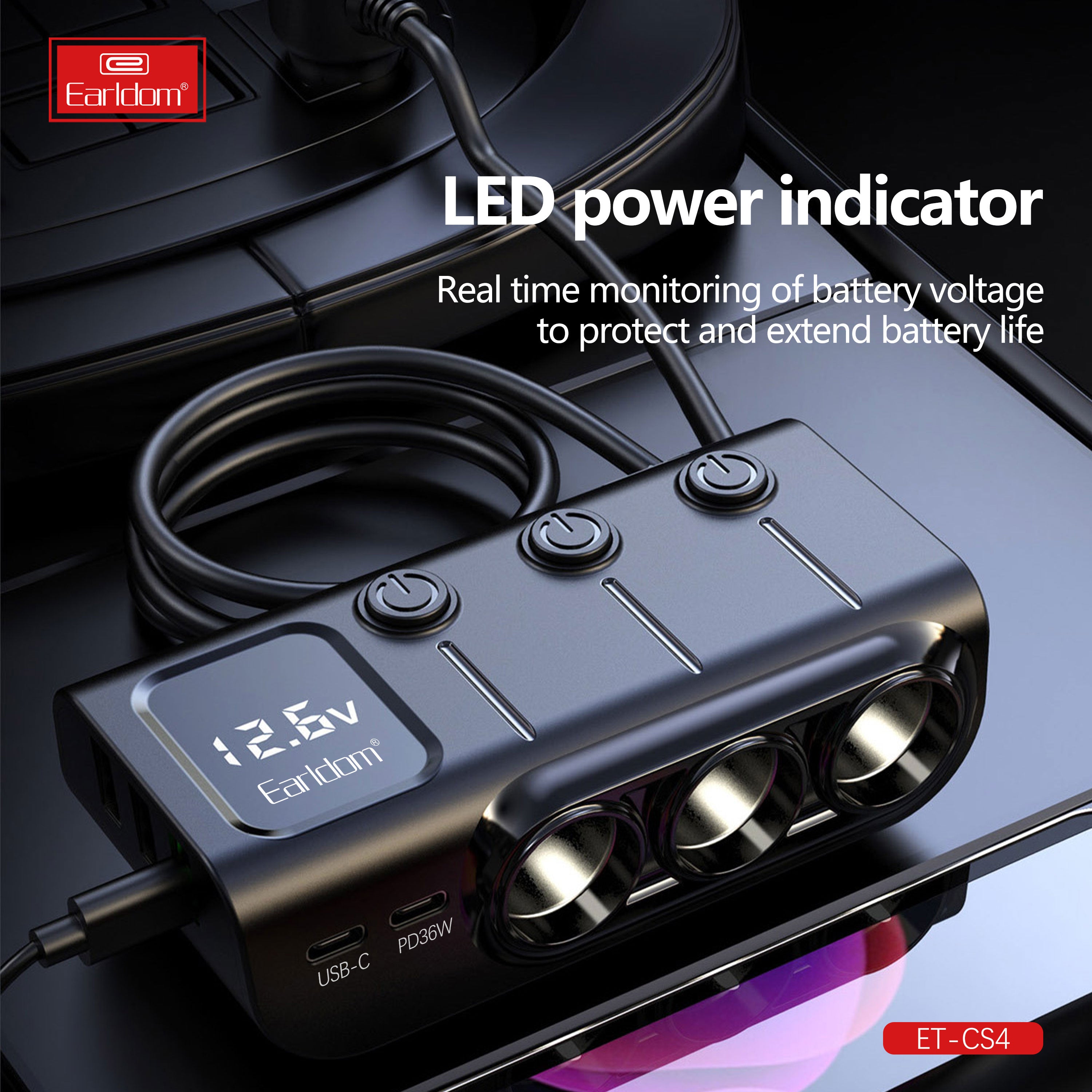 120W 3USB+2PD 3socket display current ET-CS4