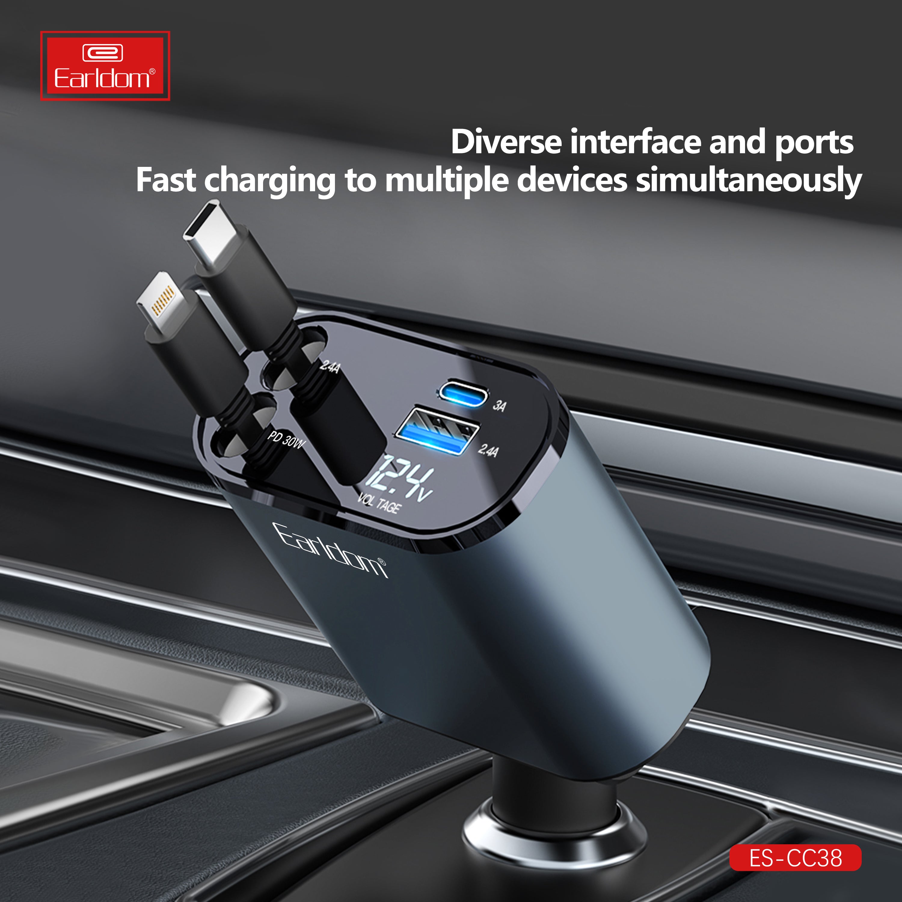 Earldom 63W USB+PD cable 80cm storage ios type-c car charger
