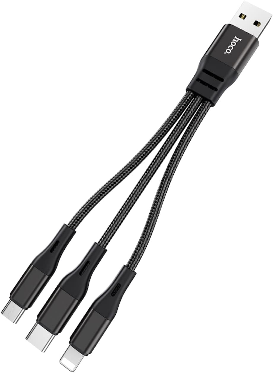 Hoco X47 Short 3 in 1 Cable 25cm Short (USB-A to USB-C/Lightning/Micro USB) - Black