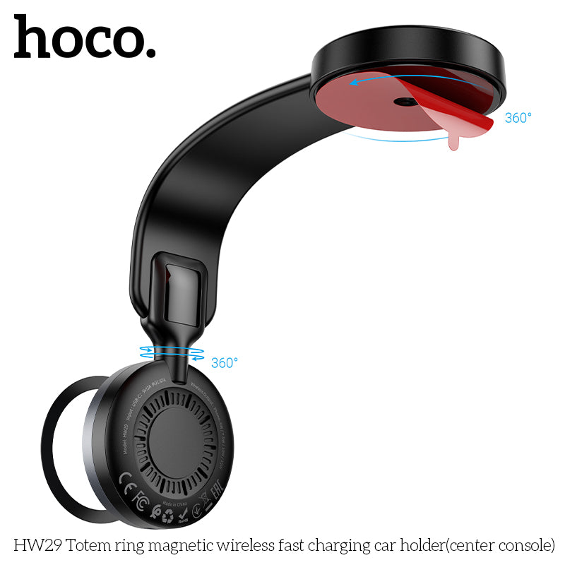 HOCO HW29 | Totem ring magnetic wireless 15W fast charging car holder