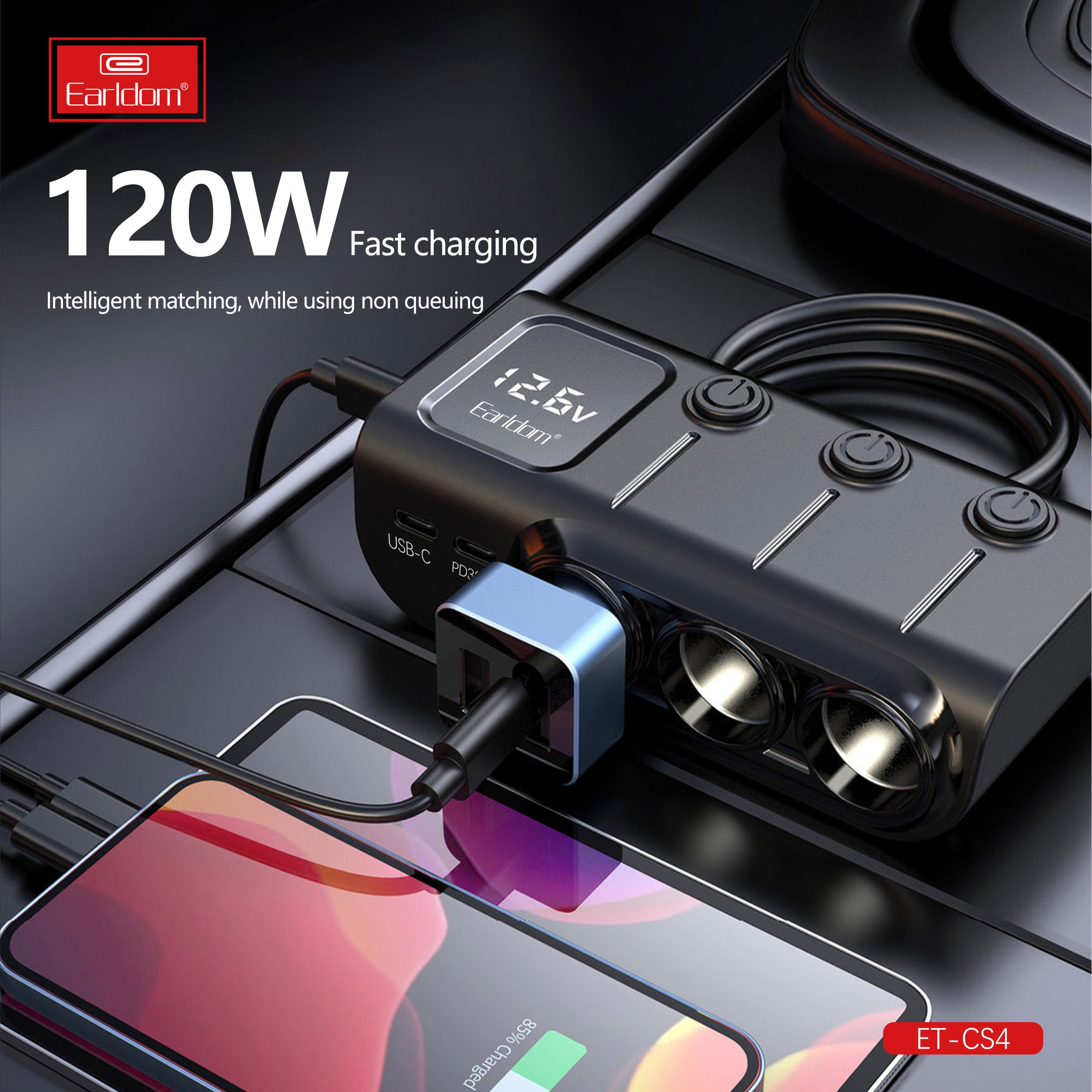 120W 3USB+2PD 3socket display current ET-CS4