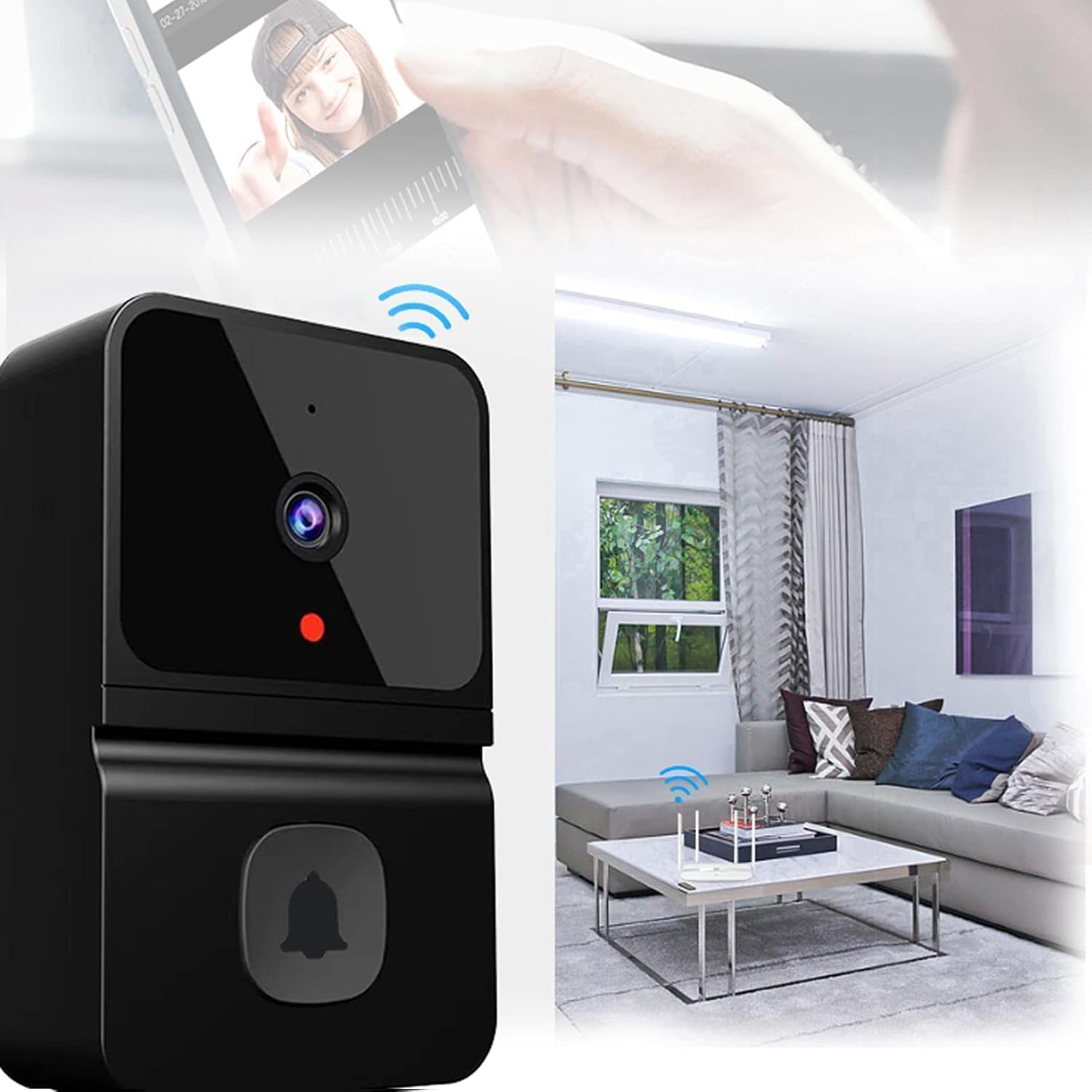 Video Door Bells Wireless WiFi Video Doorbell with Camera Smart Security Doorbell with Cloud Storage, Motion Detection, Two-Way Audio Home Intercom, Rechargeable Batteries, HD Night Vision (Black)