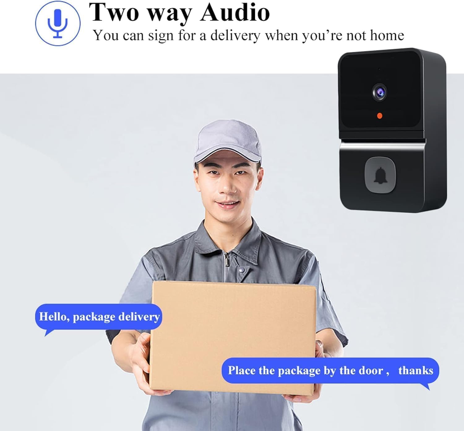Video Door Bells Wireless WiFi Video Doorbell with Camera Smart Security Doorbell with Cloud Storage, Motion Detection, Two-Way Audio Home Intercom, Rechargeable Batteries, HD Night Vision (Black)
