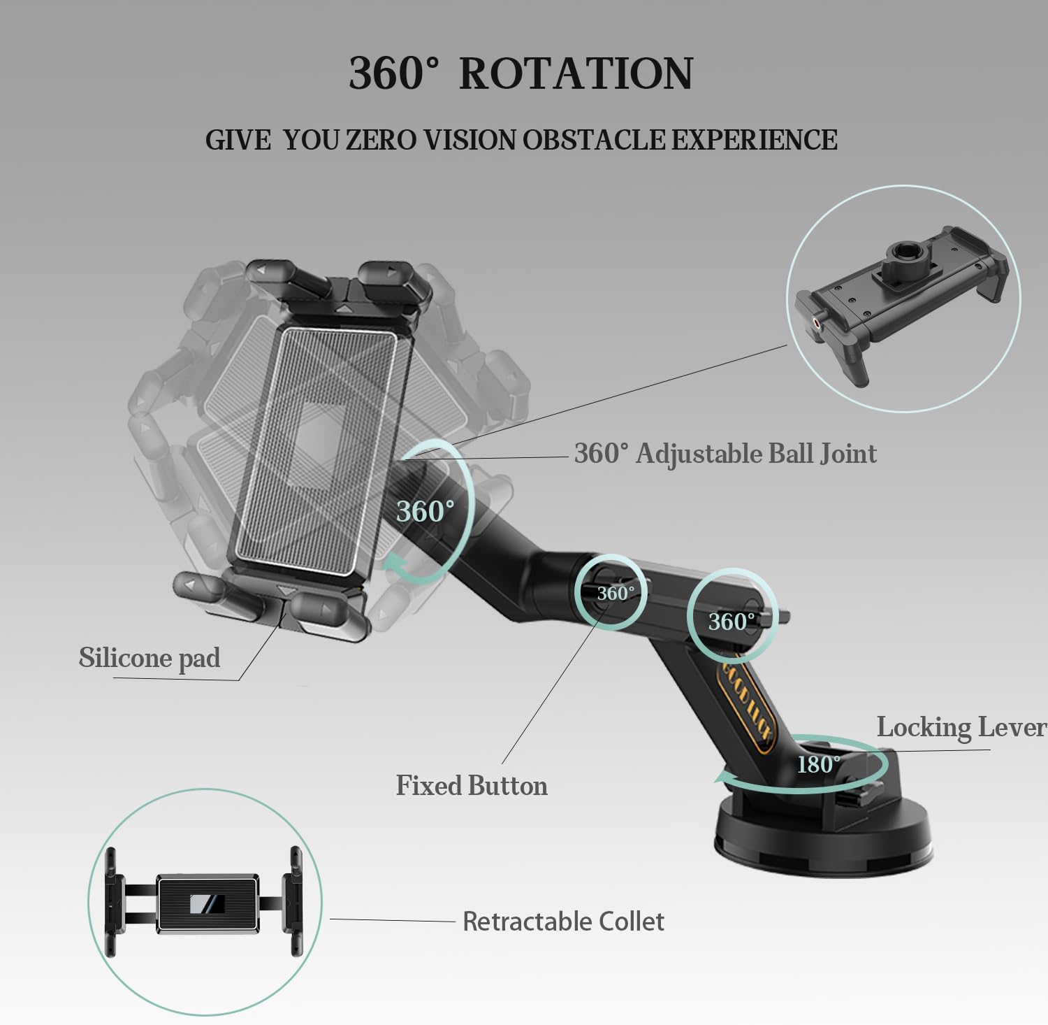 iPad & Tablet Mount for Truck - Heavy Duty,Dashboard Windshield Phone Holder 16.9 inch Long Arm,Super Suction Cup Compatible with Pickup Truck,Commercial Truck and All Tablet & iPad