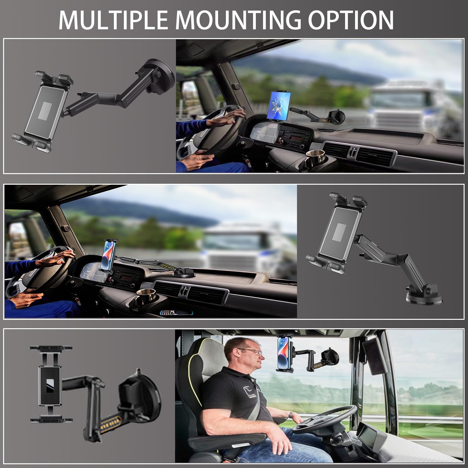 iPad & Tablet Mount for Truck - Heavy Duty,Dashboard Windshield Phone Holder 16.9 inch Long Arm,Super Suction Cup Compatible with Pickup Truck,Commercial Truck and All Tablet & iPad