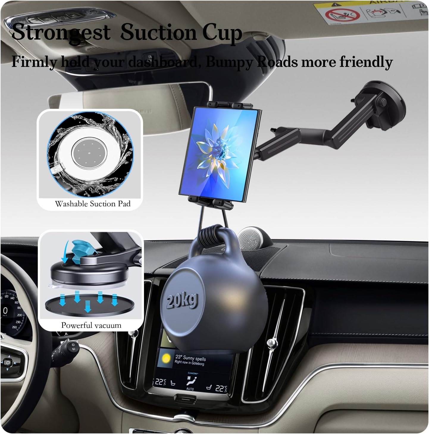 iPad & Tablet Mount for Truck - Heavy Duty,Dashboard Windshield Phone Holder 16.9 inch Long Arm,Super Suction Cup Compatible with Pickup Truck,Commercial Truck and All Tablet & iPad
