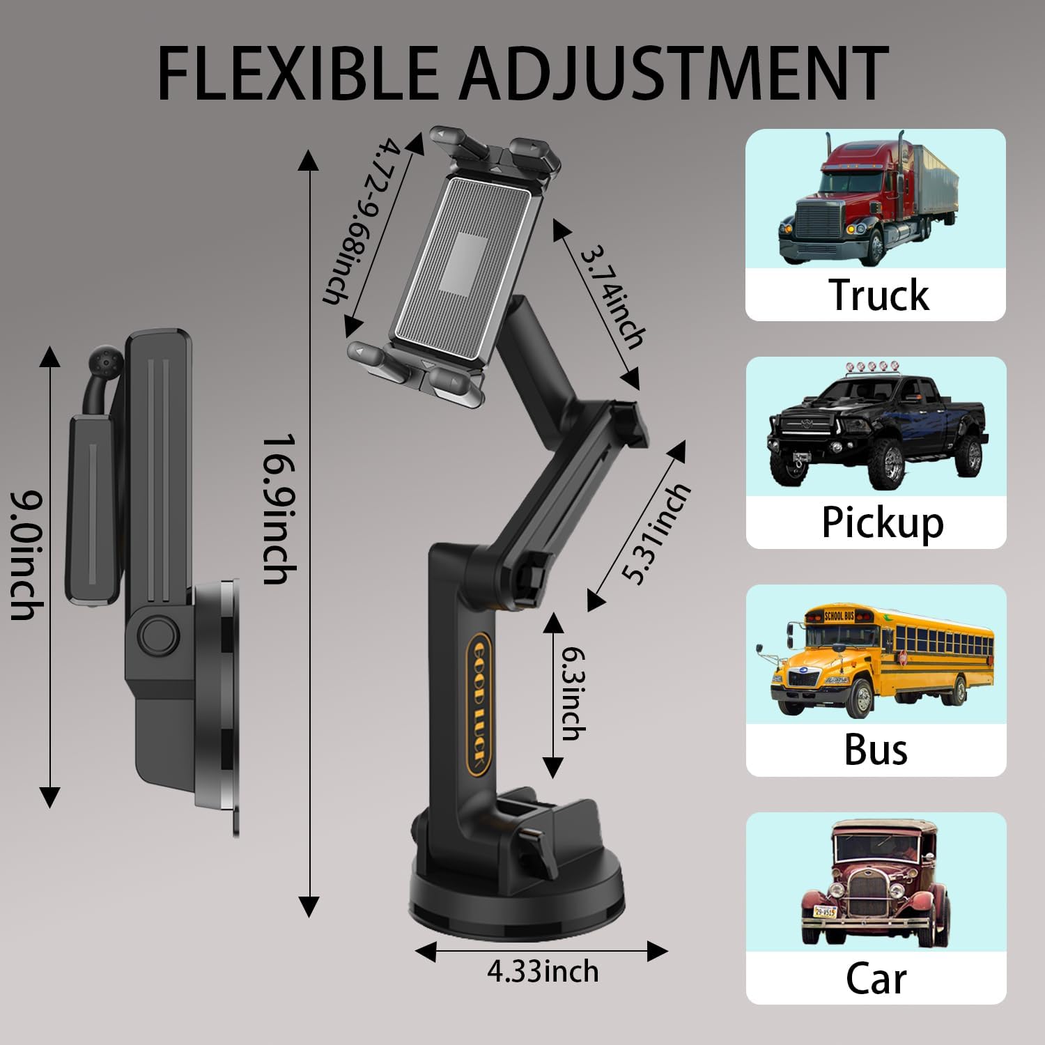 iPad & Tablet Mount for Truck - Heavy Duty,Dashboard Windshield Phone Holder 16.9 inch Long Arm,Super Suction Cup Compatible with Pickup Truck,Commercial Truck and All Tablet & iPad