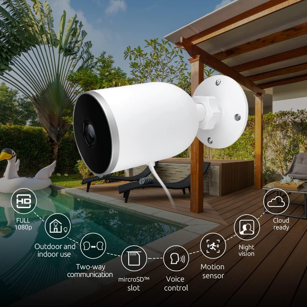 Security Camera Outdoor, 1080p HD Video, IP66 Waterproof WiFi White CCTV Camera, Clear Night Vision, Two Way Audio, Infrared Motion Detection Sensor, Work with Alexa Guarantee of Safety