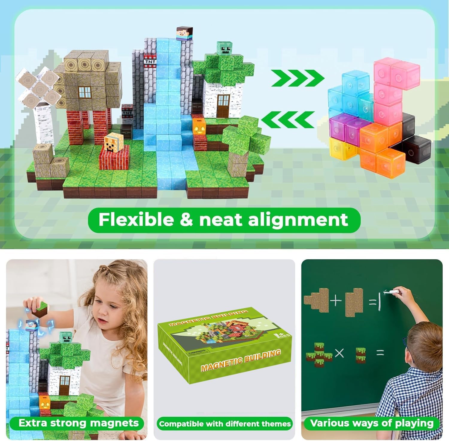 Minecraft style random 100PCS Magnetic Blocks Forest Themed Magnetic Tiles Build Mine Forest Farm Set