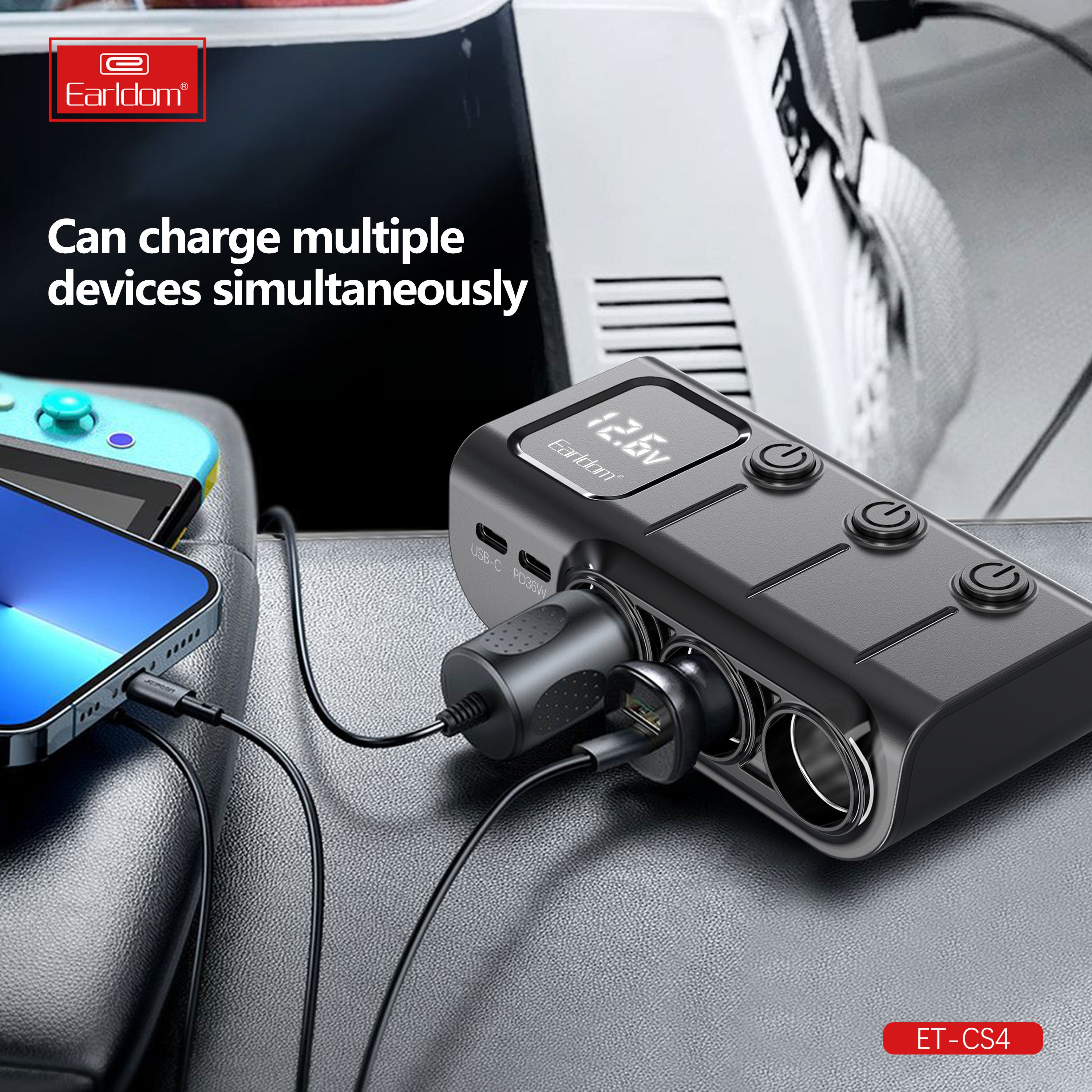 120W 3USB+2PD 3socket display current ET-CS4