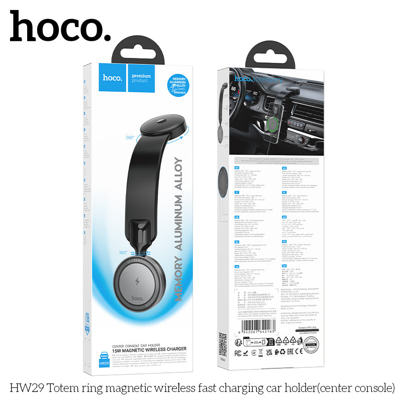 HOCO HW29 | Totem ring magnetic wireless 15W fast charging car holder