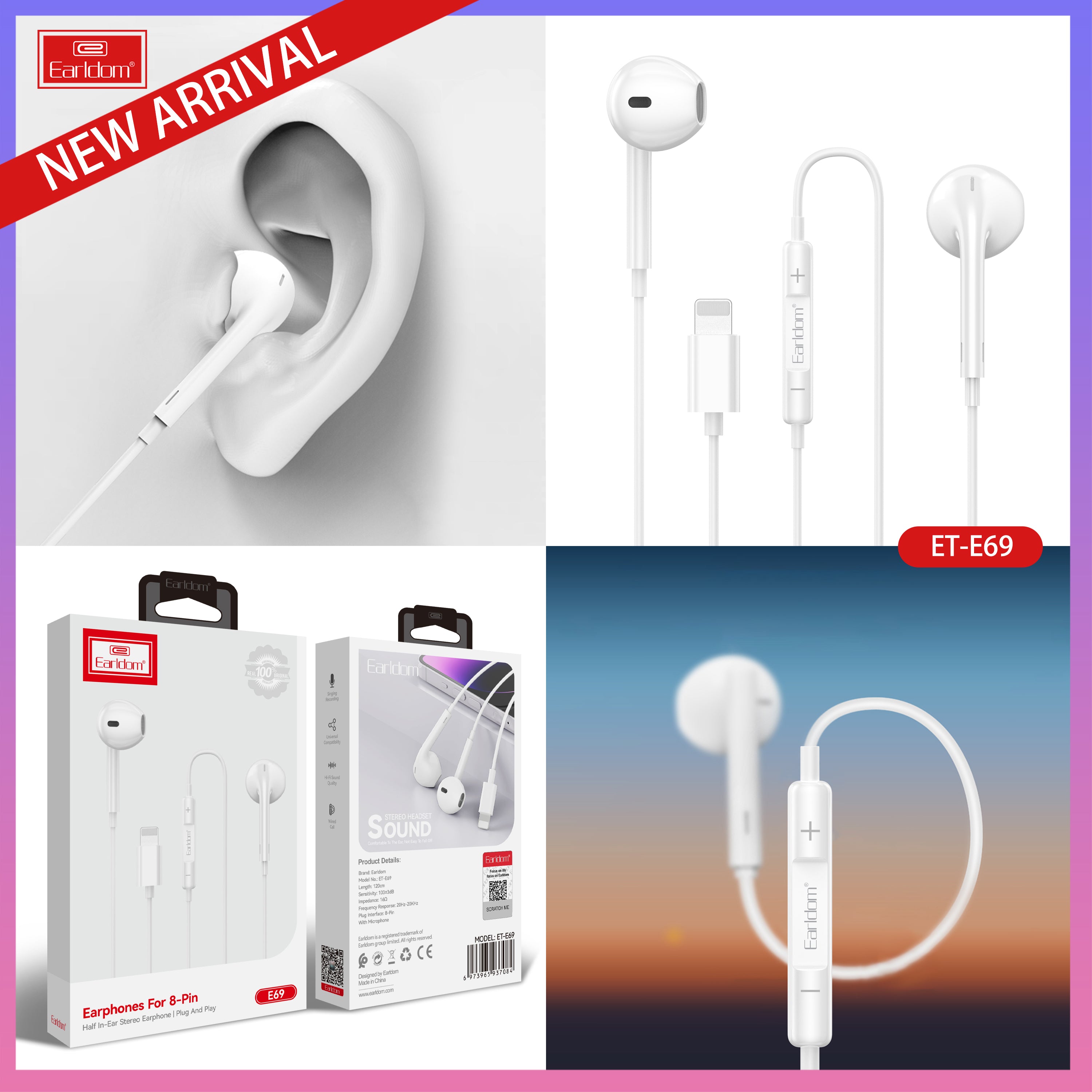 E69 Lighting Earphone Plug And USE