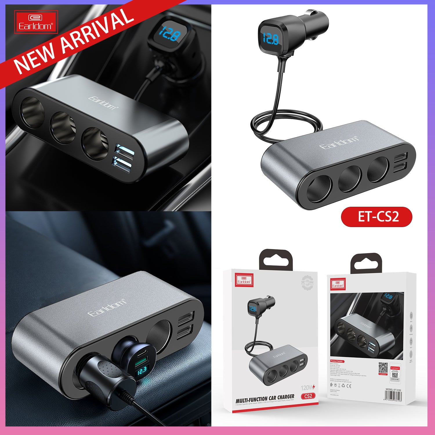120W 1USB 3socket Car Socket