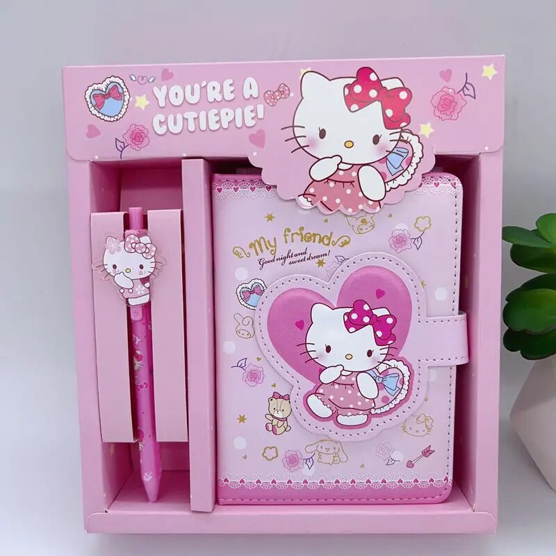 Lovely Sanrio Notebook Anime Hello Kitty Kuromi Cinnamoroll Student Hand Account Diary Children Magnetic Buckle Notepad Gift Box