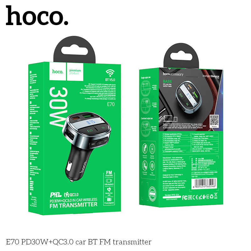 HD_SYNC:E70 PD30W+QC3.0 car BT FM transmitter