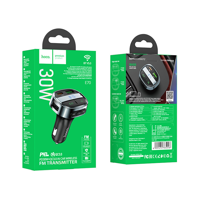 HD_SYNC:E70 PD30W+QC3.0 car BT FM transmitter