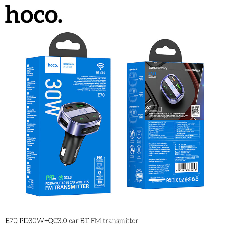 HD_SYNC:E70 PD30W+QC3.0 car BT FM transmitter