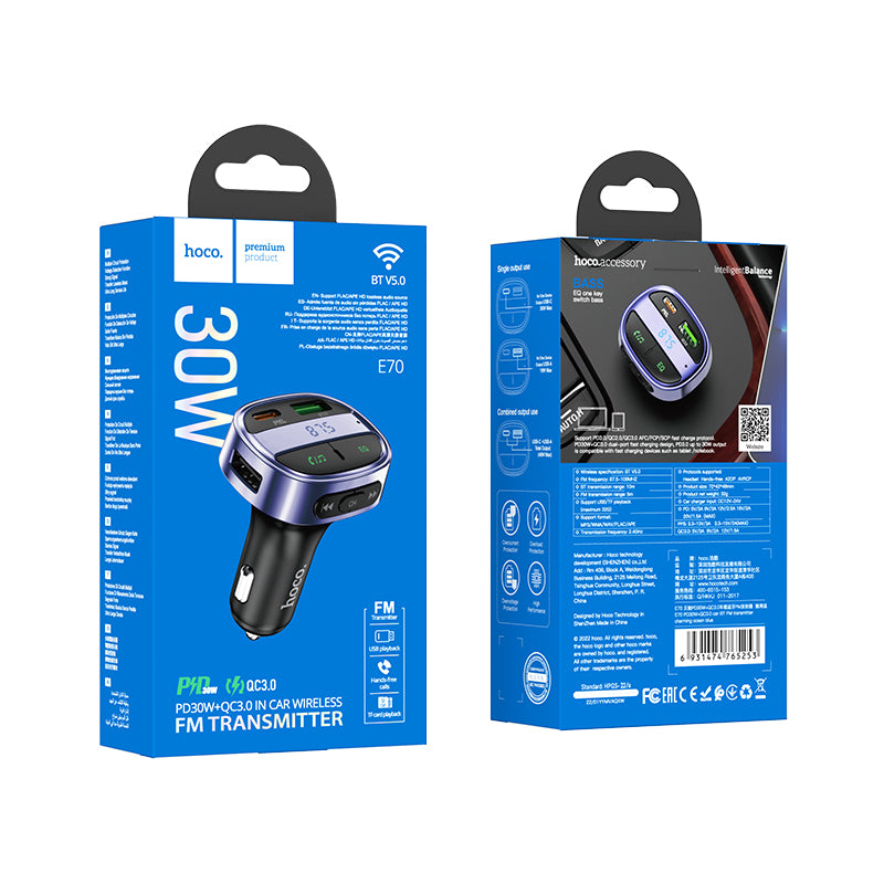 HD_SYNC:E70 PD30W+QC3.0 car BT FM transmitter