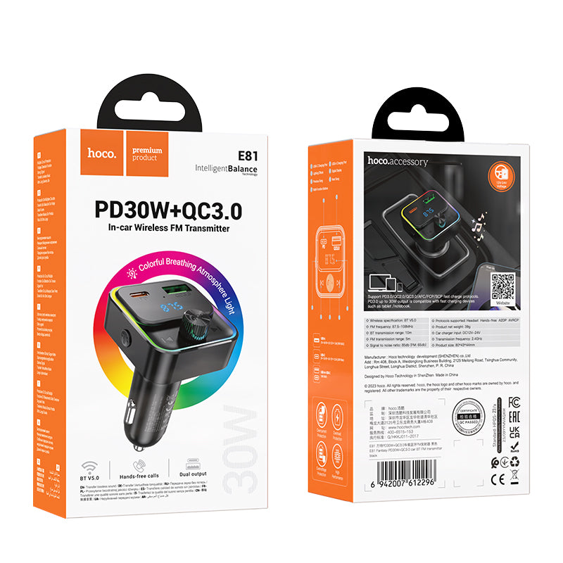 HD_SYNC:E81 Fantasy PD30W+QC3.0 car BT FM transmitter