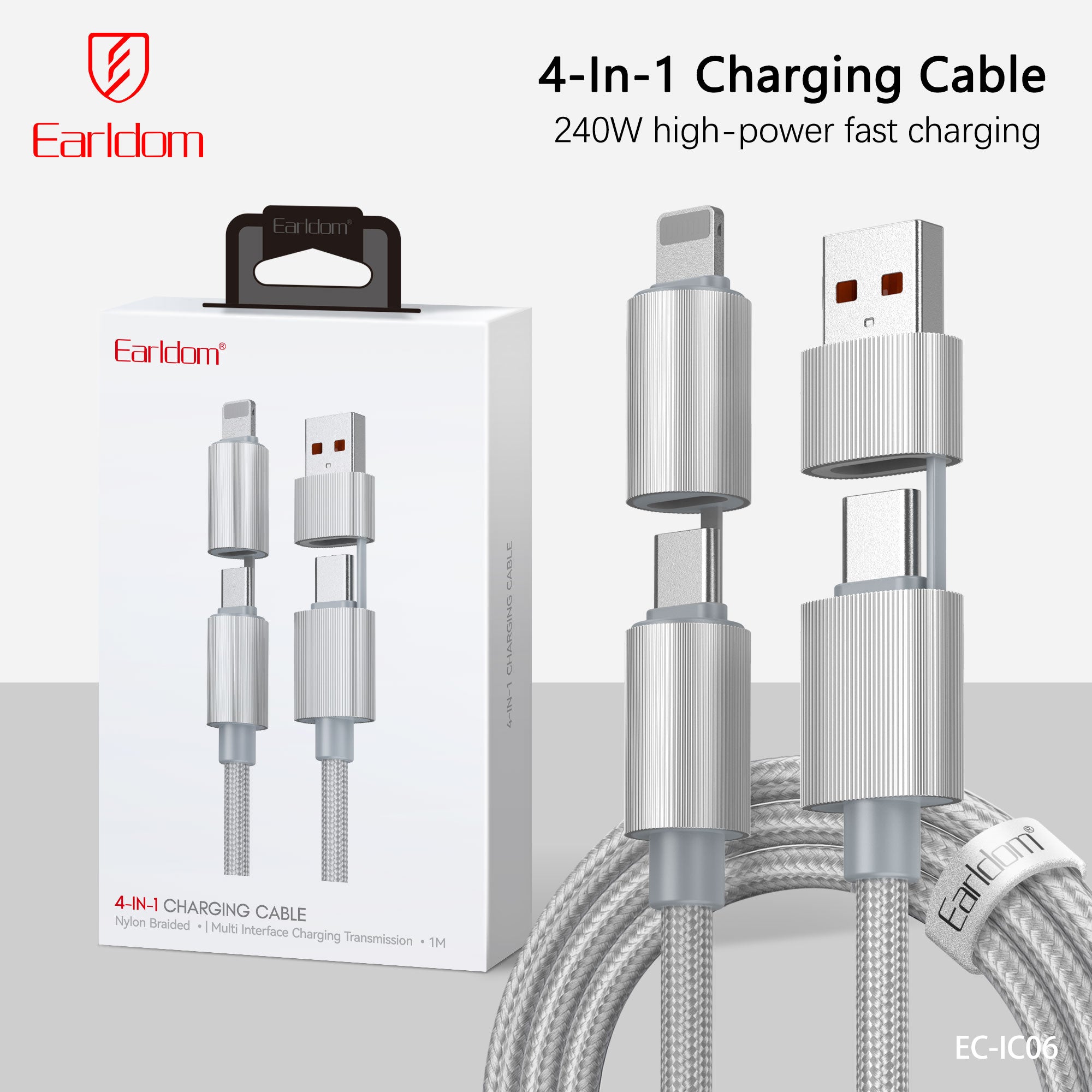 Earldom EC-IC06 1 METER Charging Cable 1000MM - Silver – TEQ PTY LTD