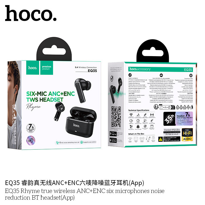 Hoco EQ35 Rhyme true wireless ANC+ENC six microphones noise reduction BT headset(App)