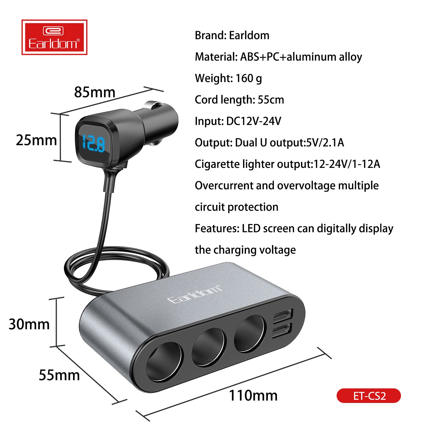Earldom ET-CS2 Car Power Adapter - Black – TEQ PTY LTD