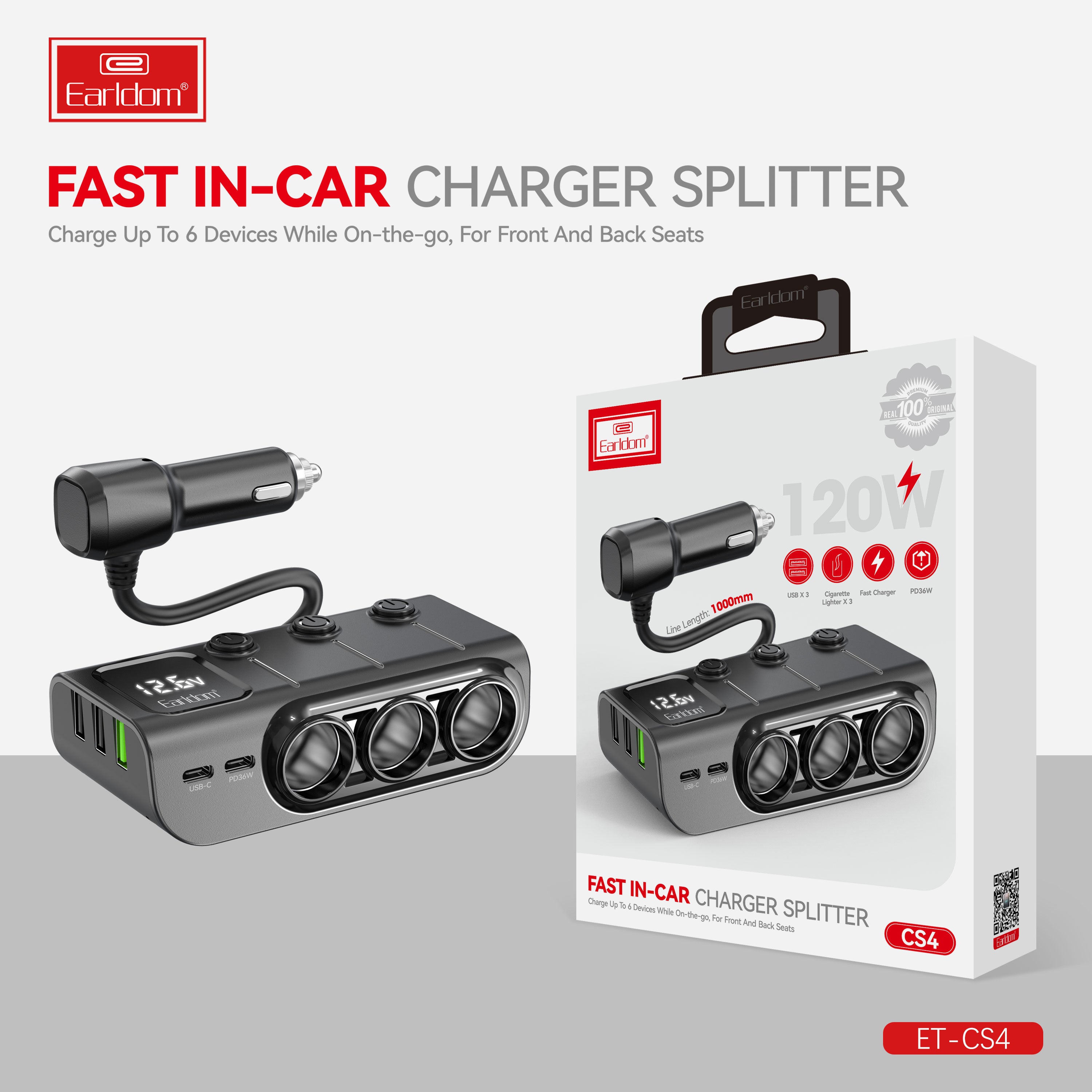 Earldom ET-CS4 Car Power Adapter 120W - Black – TEQ PTY LTD