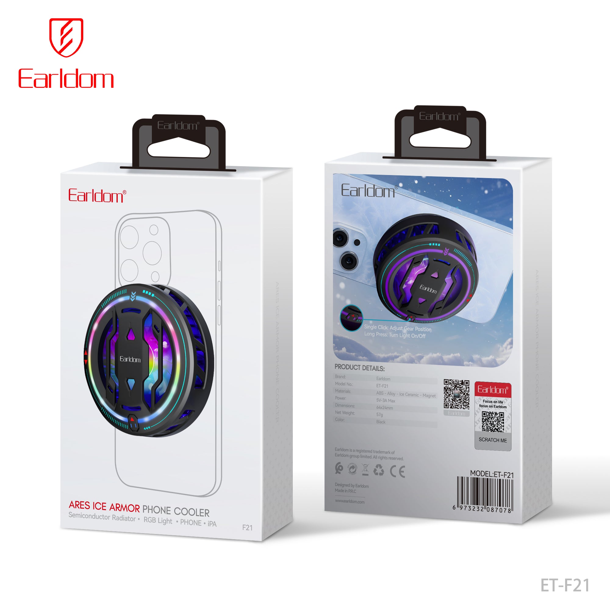 Earldom ET-F21 Fan cooler Phone Cooler 24MM - Black