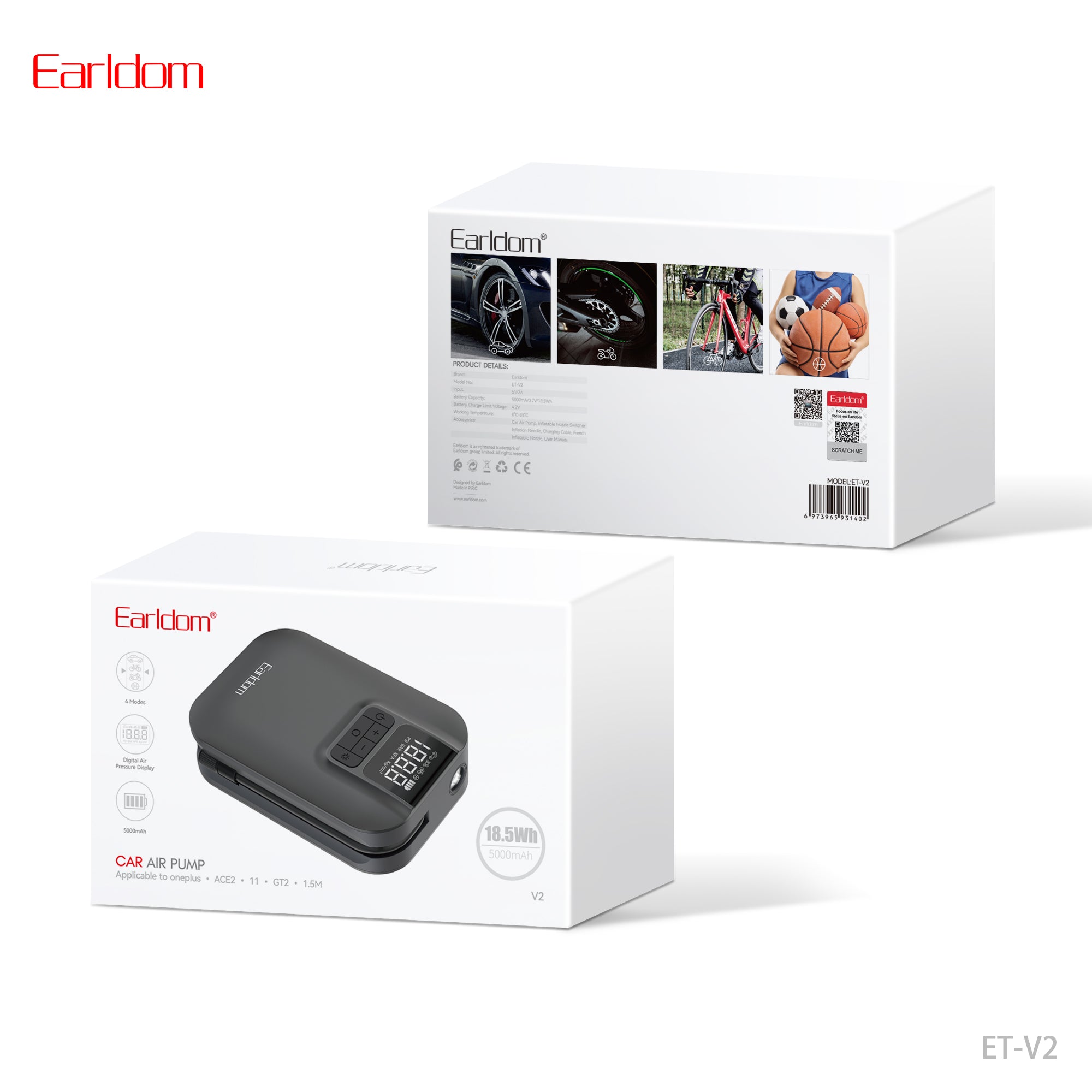 Earldom ET-V2 Air Pump Car Power Adapter 2500mAh - Black – TEQ PTY LTD