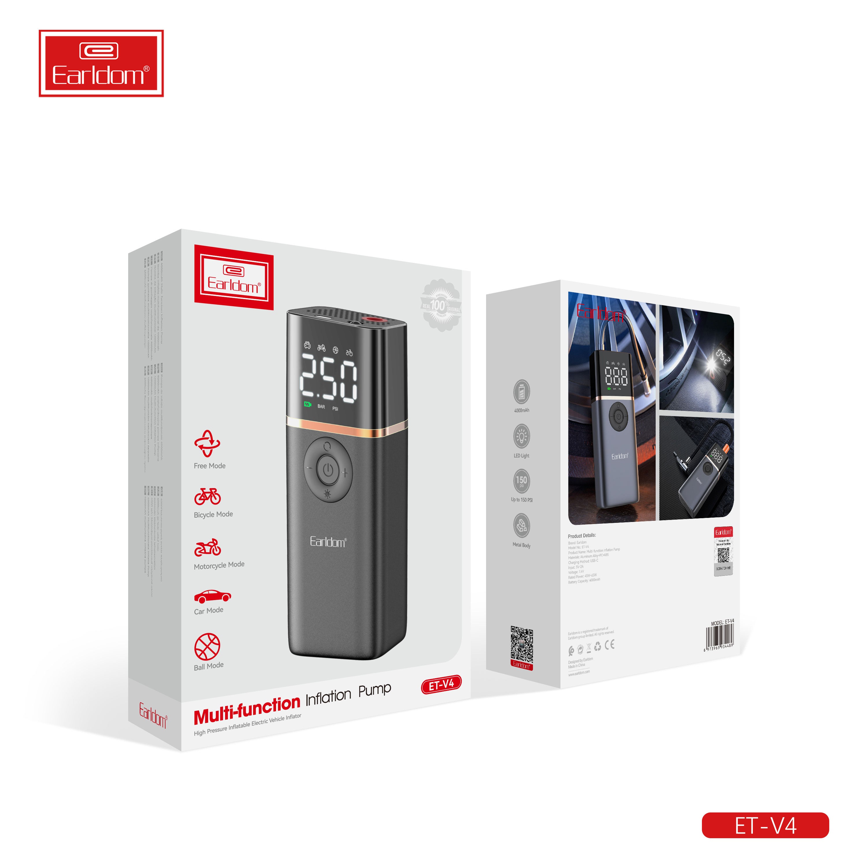 Earldom ET-V4 Air pump Car Power Adapter 45W - Black – TEQ PTY LTD