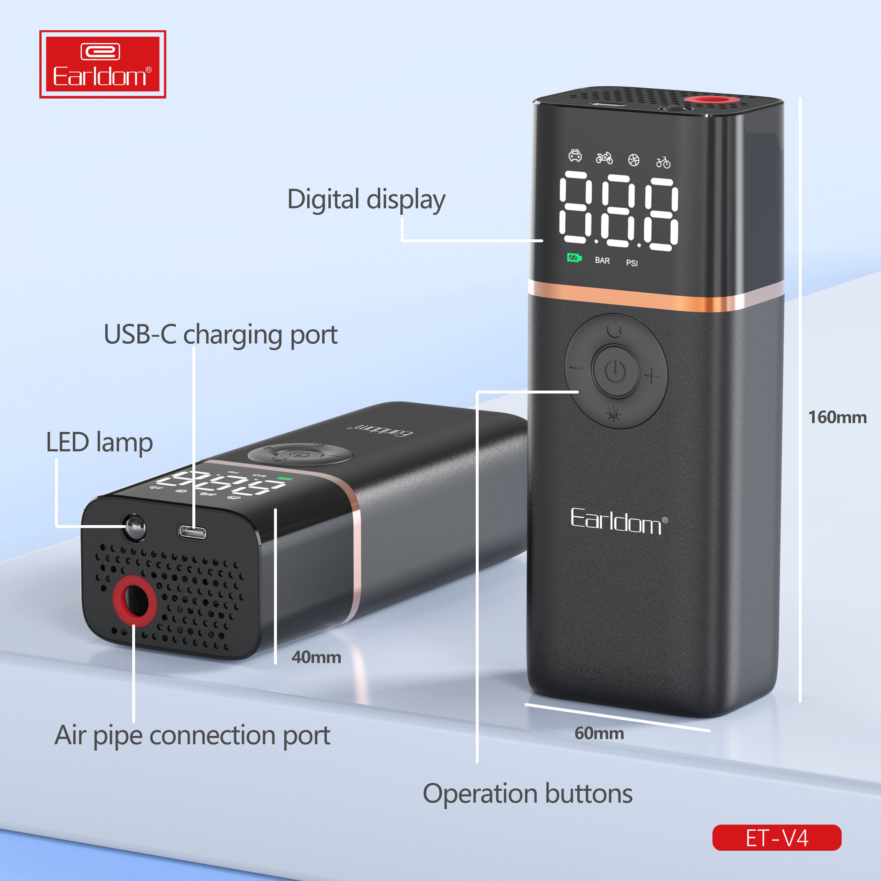 Earldom ET-V4 Air pump Car Power Adapter 45W - Black – TEQ PTY LTD