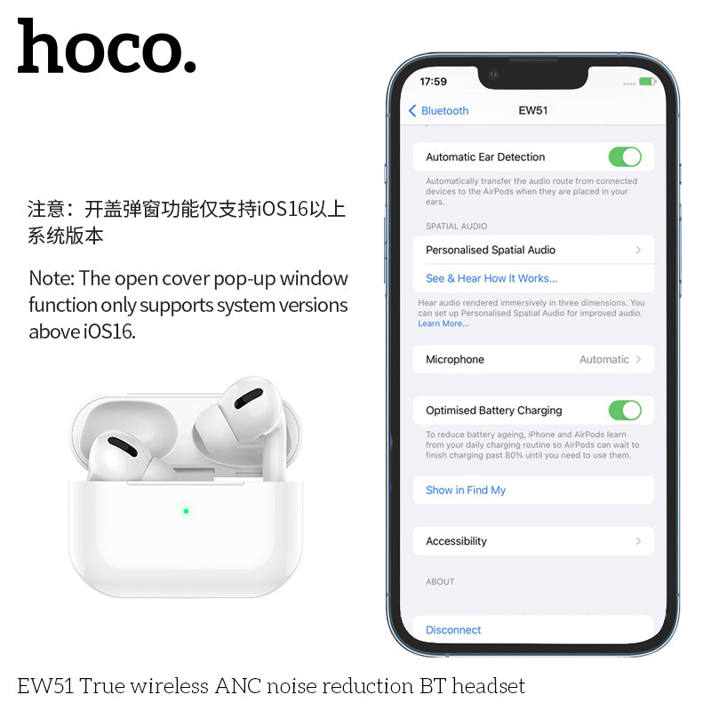 HD_SYNC:EW51 True wireless ANC noise reduction BT headset