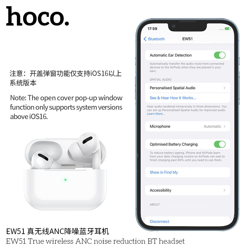 HD_SYNC:EW51 True wireless ANC noise reduction BT headset