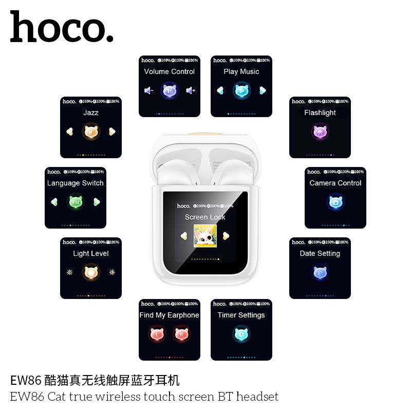 HD_SYNC:EW86 Cat true wireless touch screen BT headset