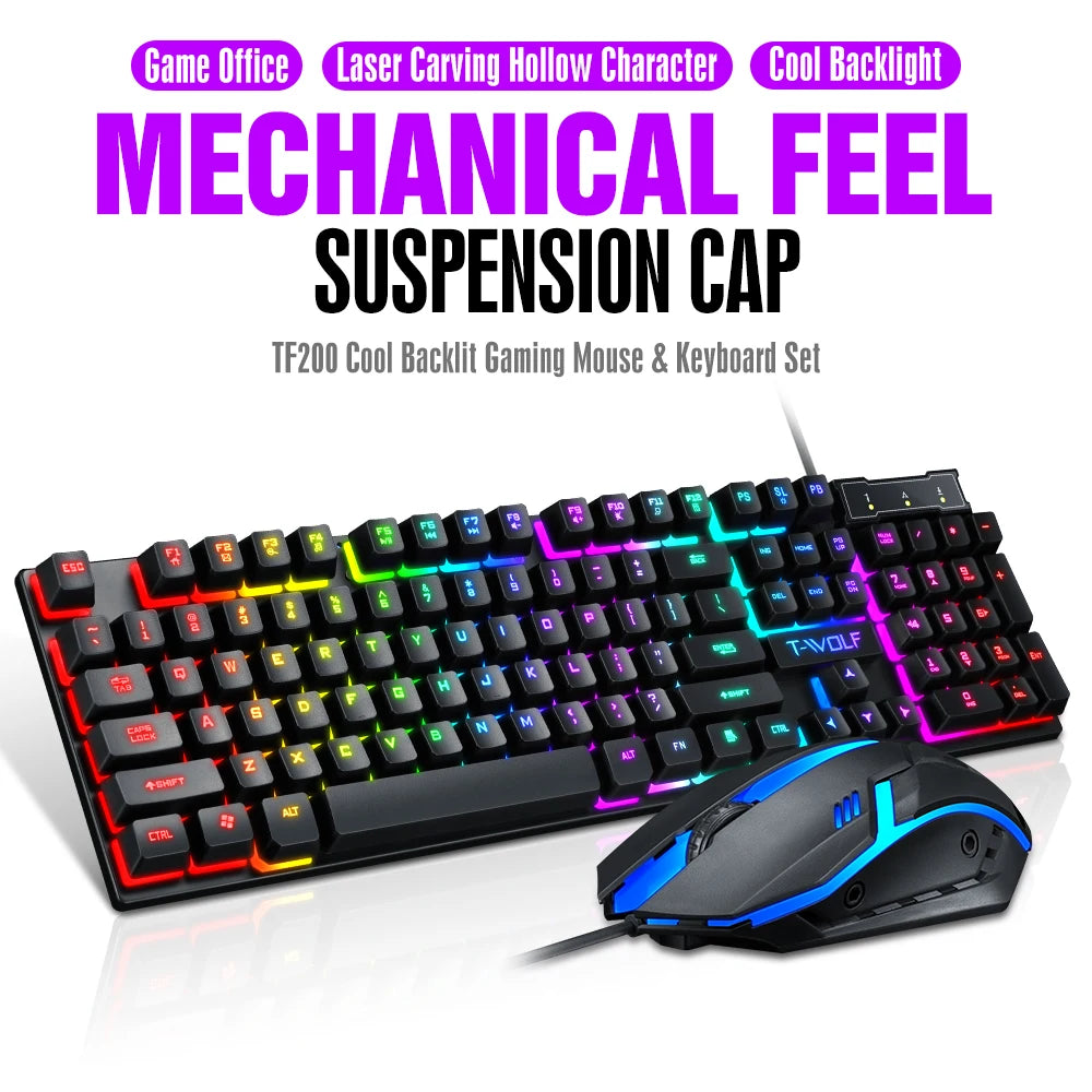T-WOLF TF200 Gaming Keyboard USB Floating Manipulator Feel Wired Gaming Keyboard
