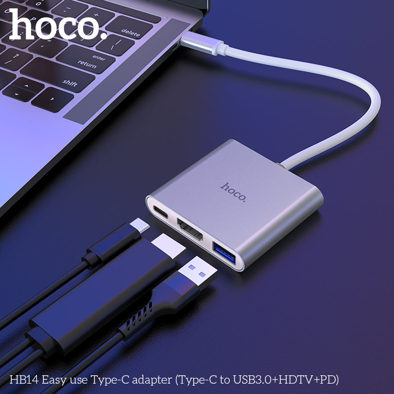 HD_SYNC:HB14 Easy use Type-C adapter(Type-C to USB3.0+HDTV+PD)