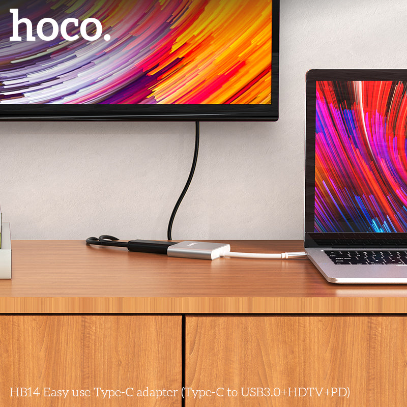HD_SYNC:HB14 Easy use Type-C adapter(Type-C to USB3.0+HDTV+PD)