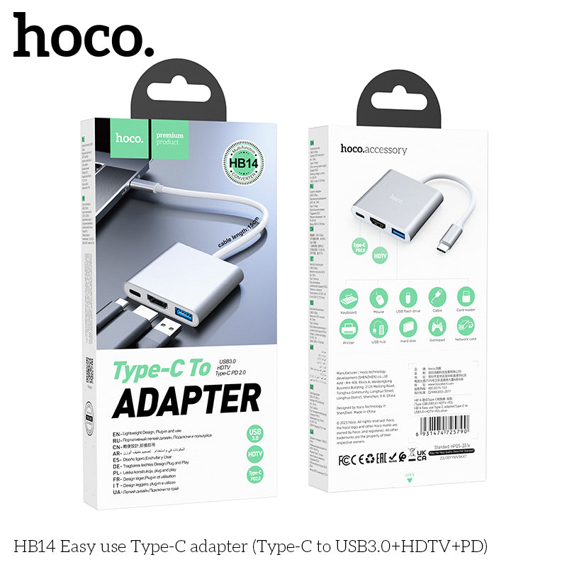 HD_SYNC:HB14 Easy use Type-C adapter(Type-C to USB3.0+HDTV+PD)