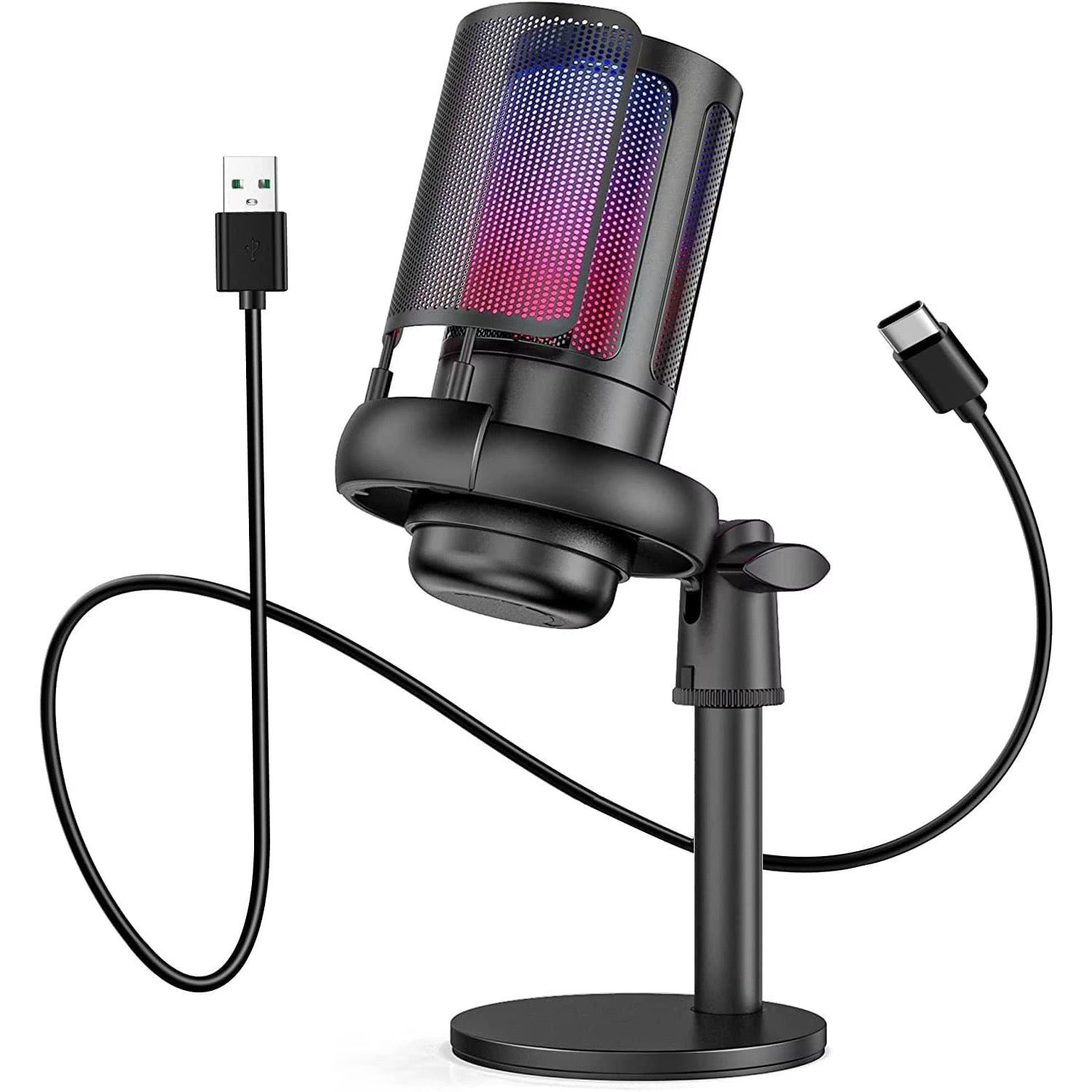 USB Condenser Microphone Rgb Colorful Computer Karaoke Game Voice Reco ...