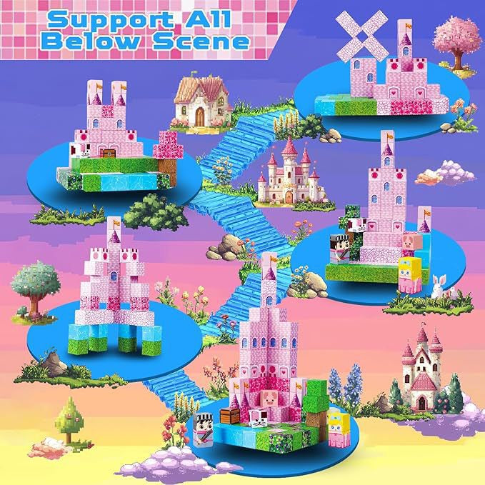 ZH-010 view 3 - 100 PCS STEM Educational Magnetic Building Blocks - Pink Castle