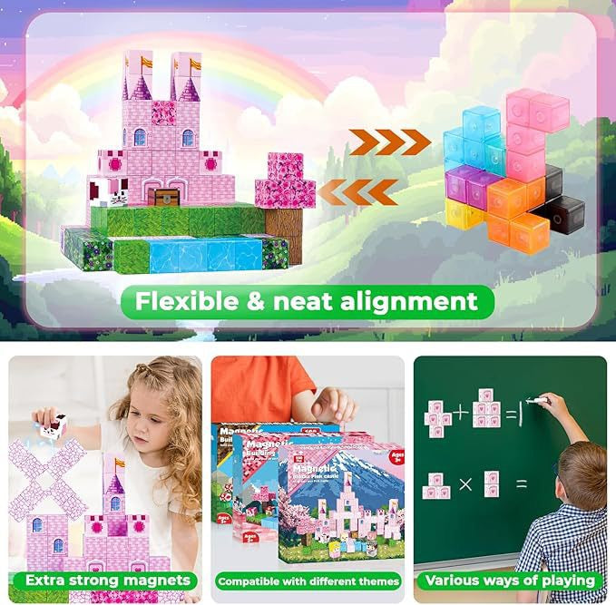 ZH-010 view 5 - 100 PCS STEM Educational Magnetic Building Blocks - Pink Castle