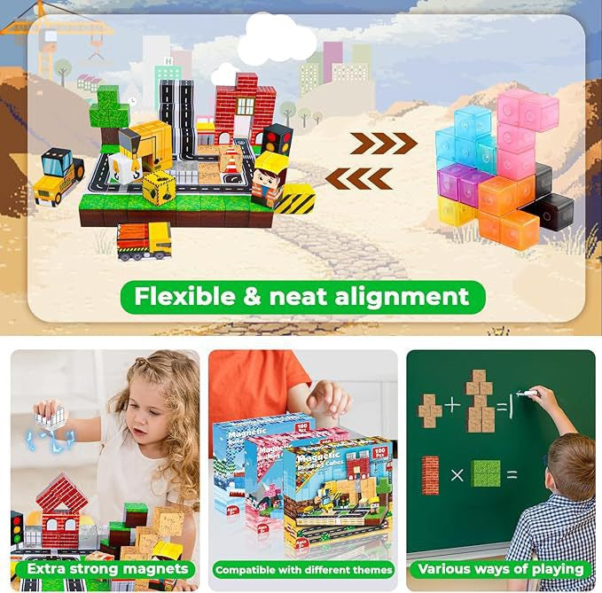 ZH-011 view 4 - 100 PCS STEM Educational Magnetic Building Blocks - Construction Site
