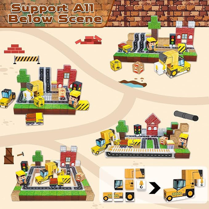 ZH-011 view 5 - 100 PCS STEM Educational Magnetic Building Blocks - Construction Site