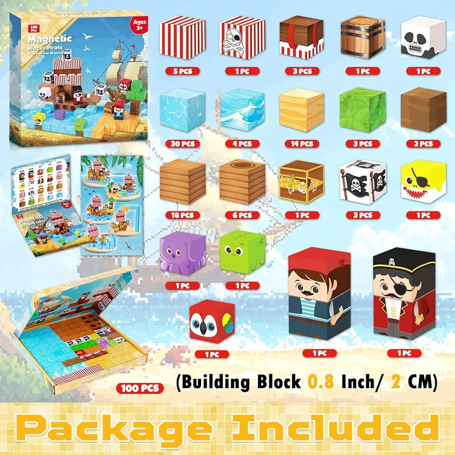 ZH-005 view 2 - 100 PCS STEM Educational Magnetic Building Blocks - Pirate Ship